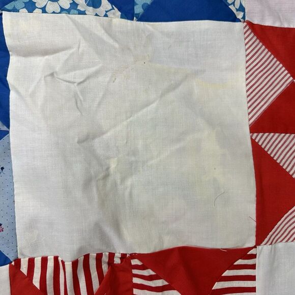 Unfinished Hand Stitched Patchwork Quilt Top 95" x 74" Americana Vtg Colorful - Picture 9 of 10